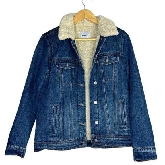 Old Navy Gender-Neutral Oversized Boyfriend Sherpa Jean Trucker Jacket Sz Large - Picture 3 of 10
